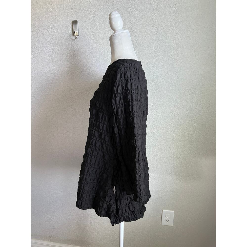IC by Connie K Black Crinkle Texure Blouse Women's M Wide Sleeve Whimsigoth Top - Picture 4 of 8